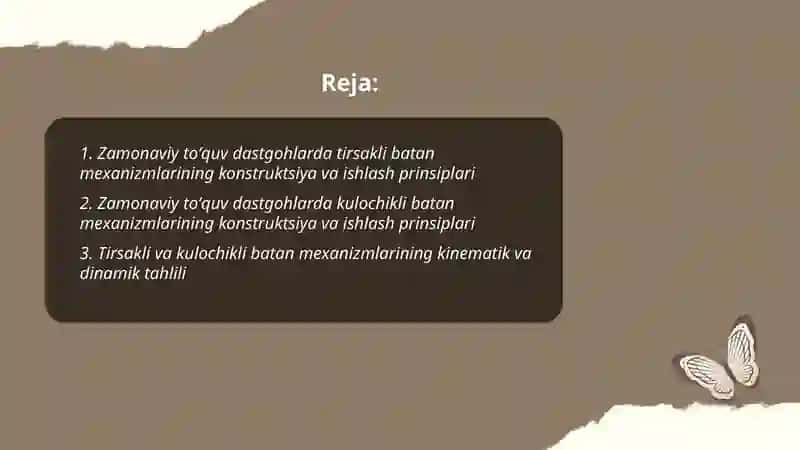 Zamonaviy Toʻquv dastgohlarda tirsakli va kulochikli batan mexanizmlari 2
