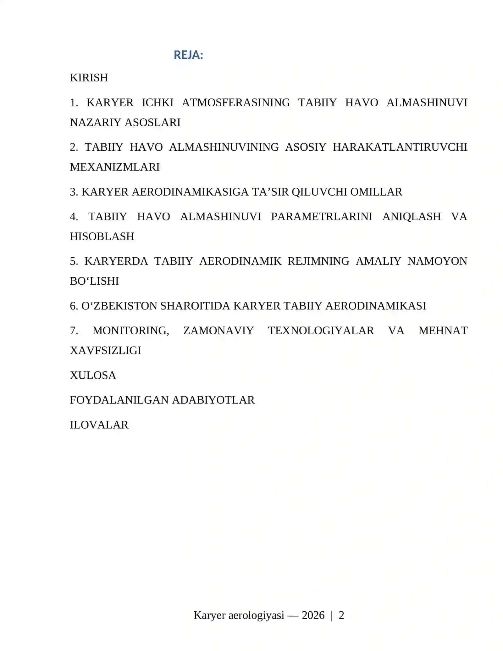 Karyer ichki atmosferasining tabiiy havo almashinuvi (aerodinamikasi) mexanizmlari 2