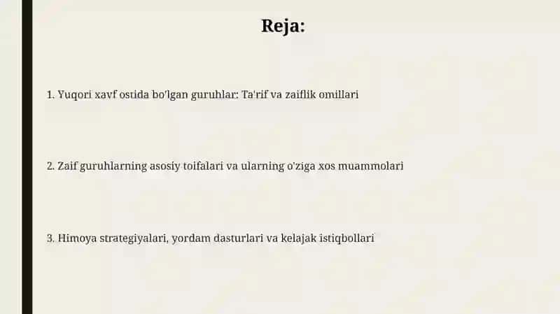 Yuqori xavf ostidagi shaxslar va zaif guruhlarning ta'rifi va omillari 2