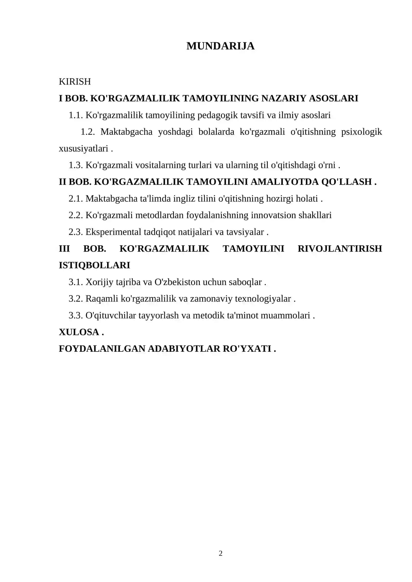 "MAKTABGACHA TA'LIMDA INGLIZ TILINI O'QITISHDA KO'RGAZMALILIK TAMOYILI" 2