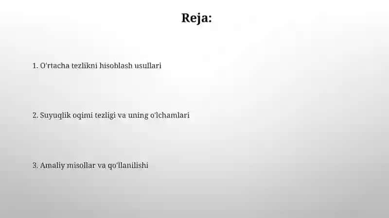 Suyuqlikoqiminingsarfivaoʻrtachatezligi 2