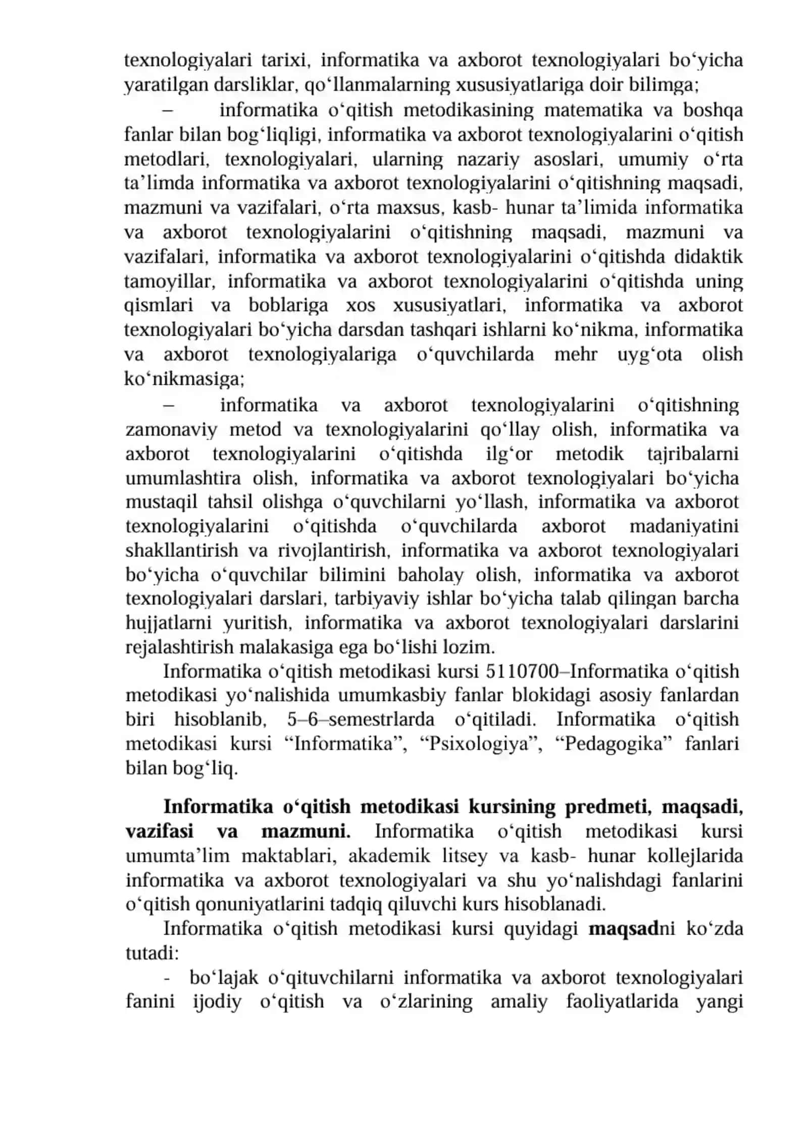 Informatika fanini o‘qitishning xususiy metodikasi 2
