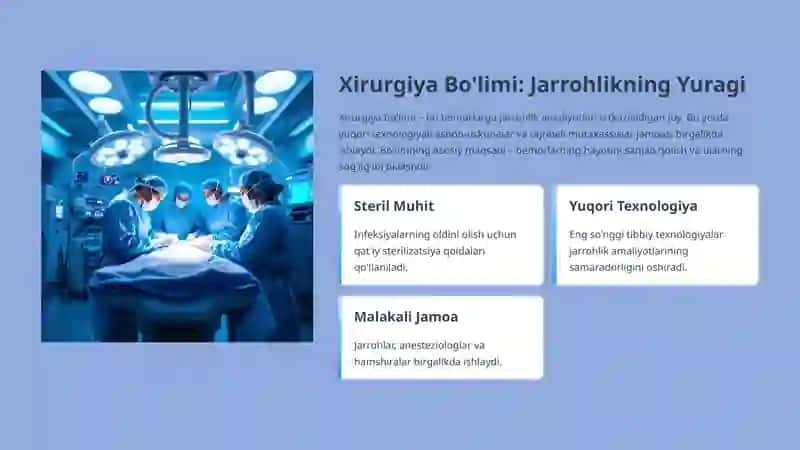 Xirurgiya va reanimatsiya bo'limlari: Asosiy jihozlari 2