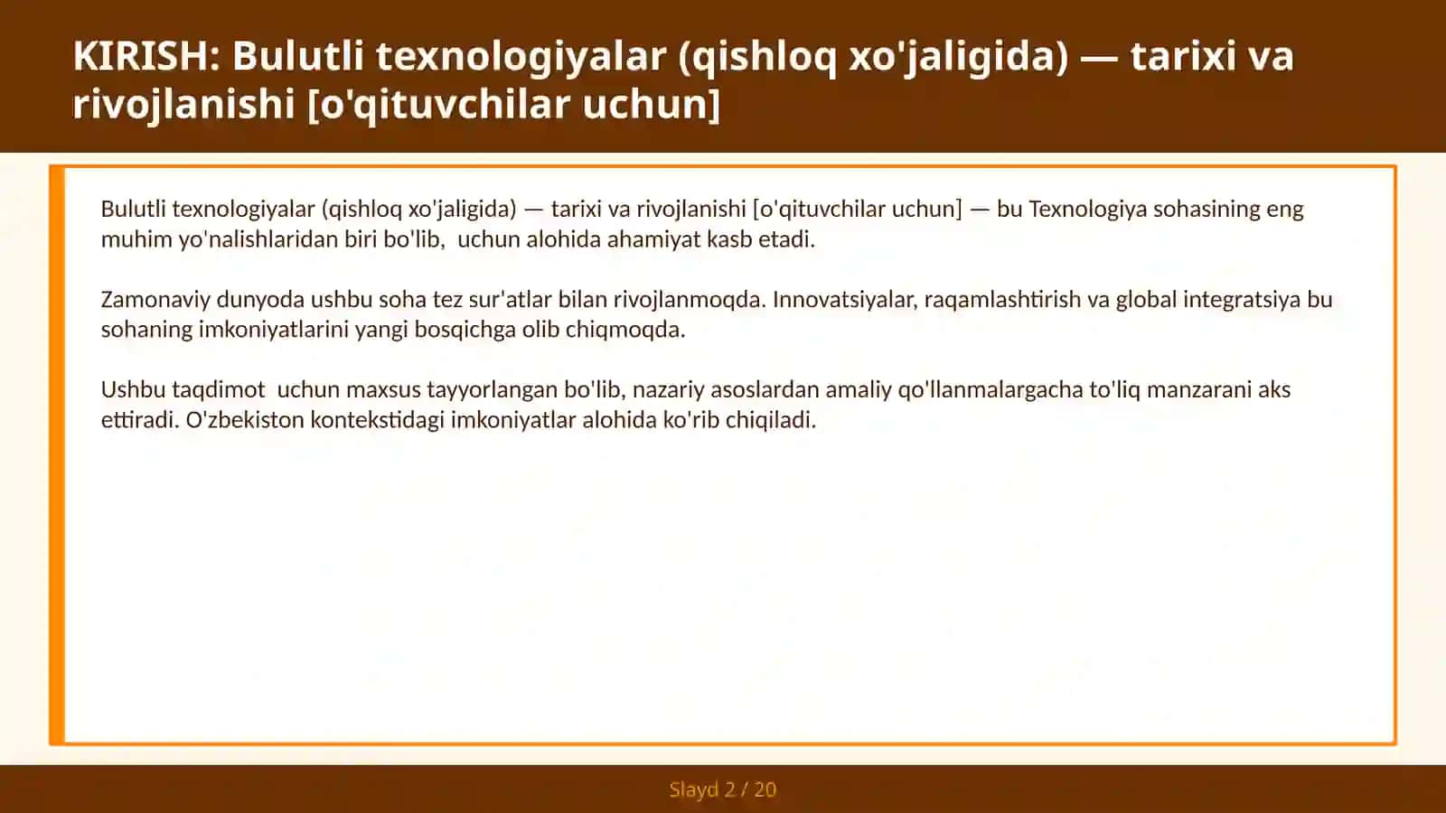 Bulutli texnologiyalar (qishloq xo'jaligida) — tarixi va rivojlanishi [o'qituvchilar uchun] 2