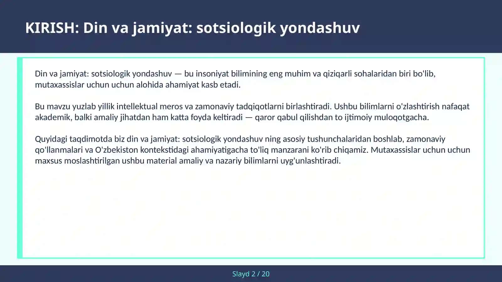 DIN VA JAMIYAT: SOTSIOLOGIK YONDASHUV 2