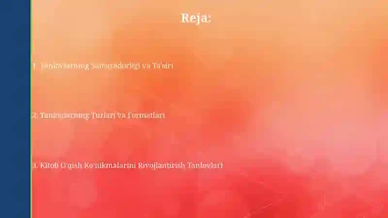 Kitobxonlikni rivojlantirishga qaratilgan ko'rik tanlovlar 2
