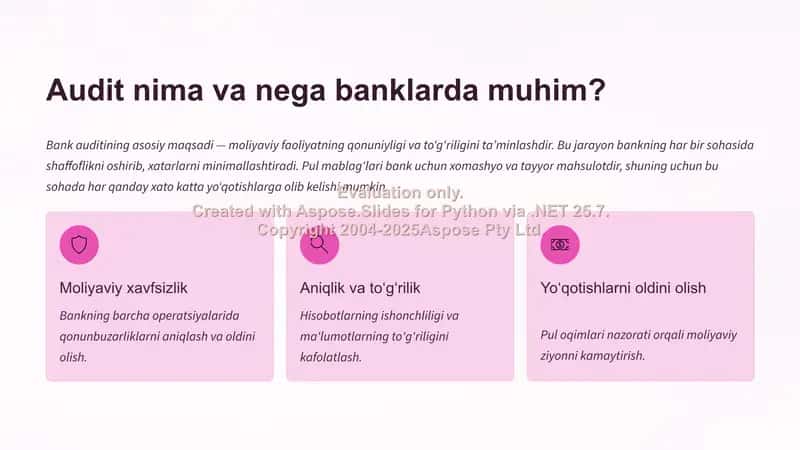 Bankdagi pul mablag‘lari va operatsiyalarni audit qilish 2