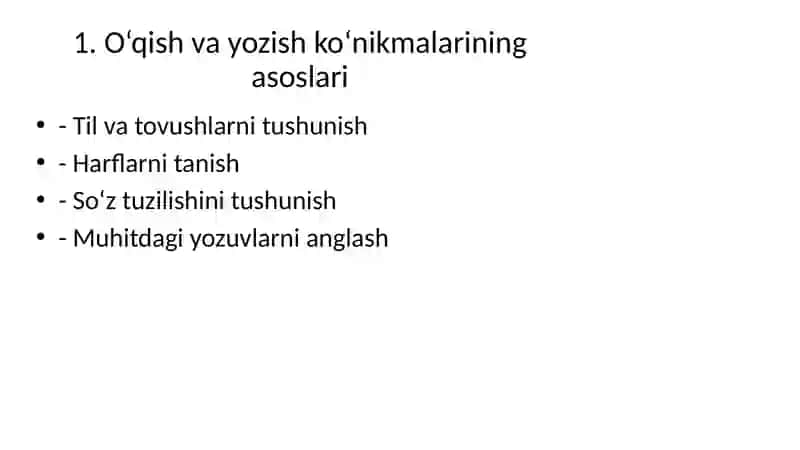 Bolalarni oʻqish va yozishga oʻrgatishni shakllantirish Idrokxaritasi 2
