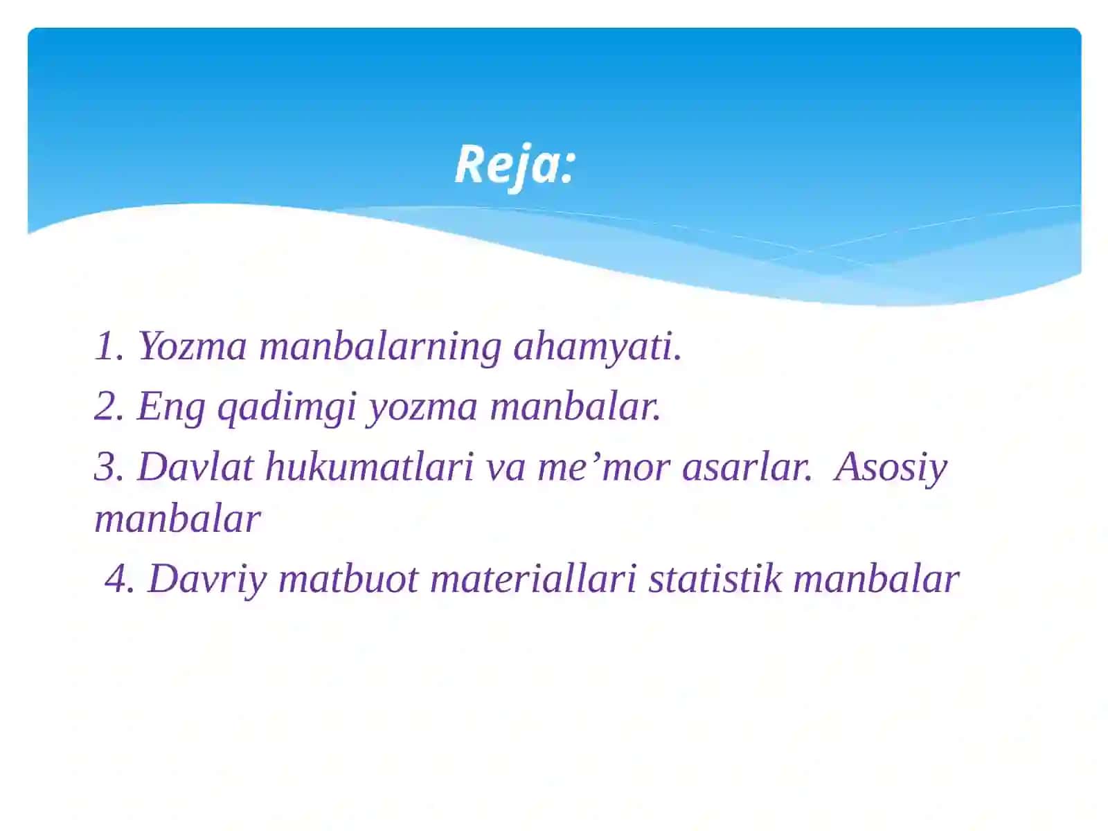 Yozma Manbalar tasnifi 2