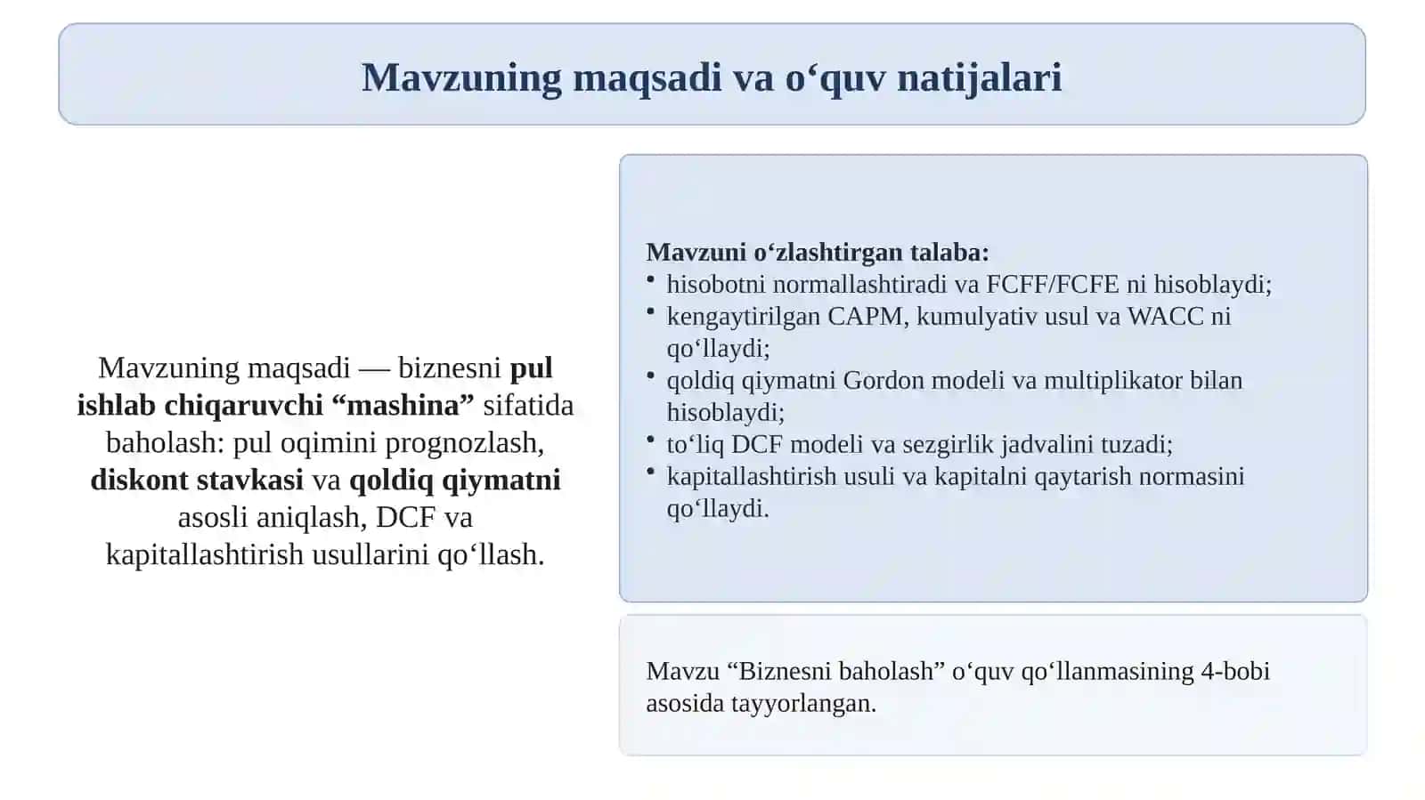 Daromadli yondashuv: pul oqimlarini diskontlash va daromadni kapitallashtirish 2