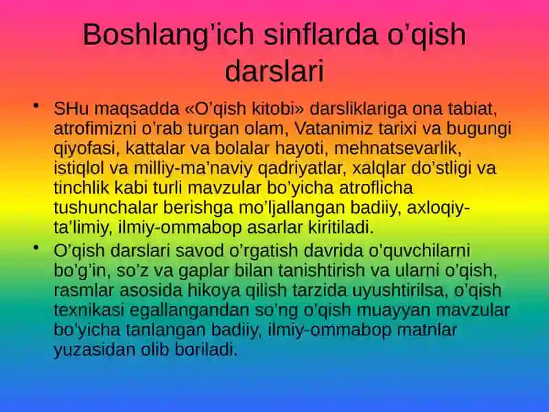Boshlang’ich sinflar darslari 2