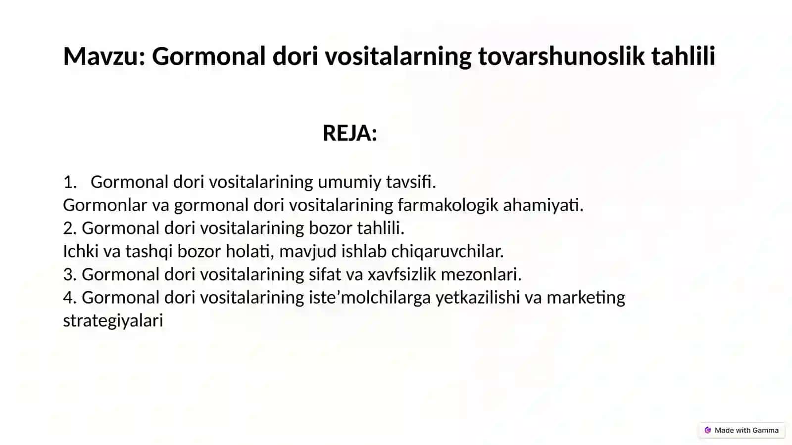 Gormonaldorivositalarning tovarshunosliktahlili 2