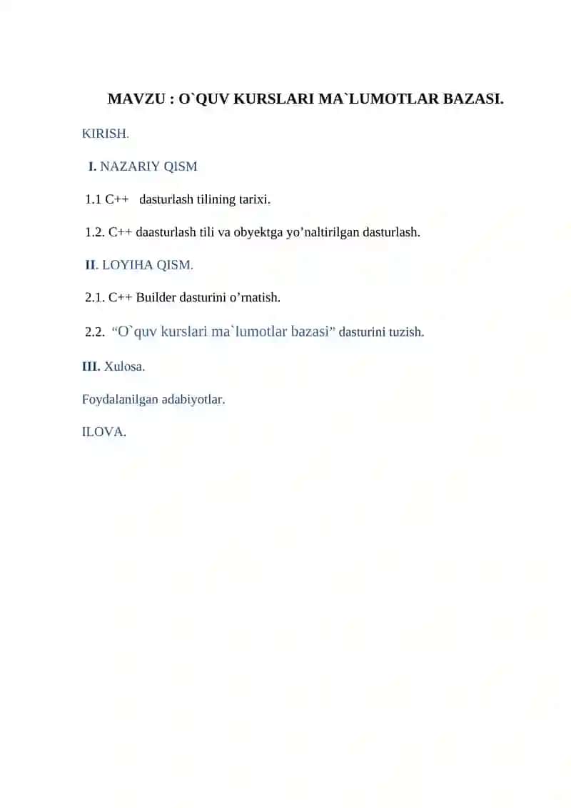O`QUV KURSLARI MA`LUMOTLAR BAZASI 2