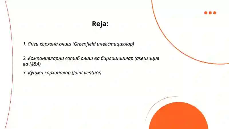 Янги корхона очиш (Greenfield инвестициялар) 2