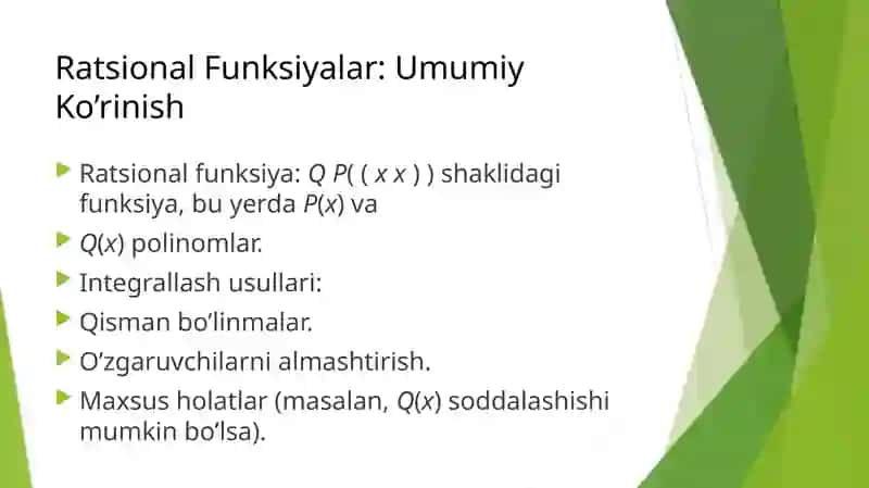Ratsional va Trigonometrik Funksiyalarni Integrallash 2