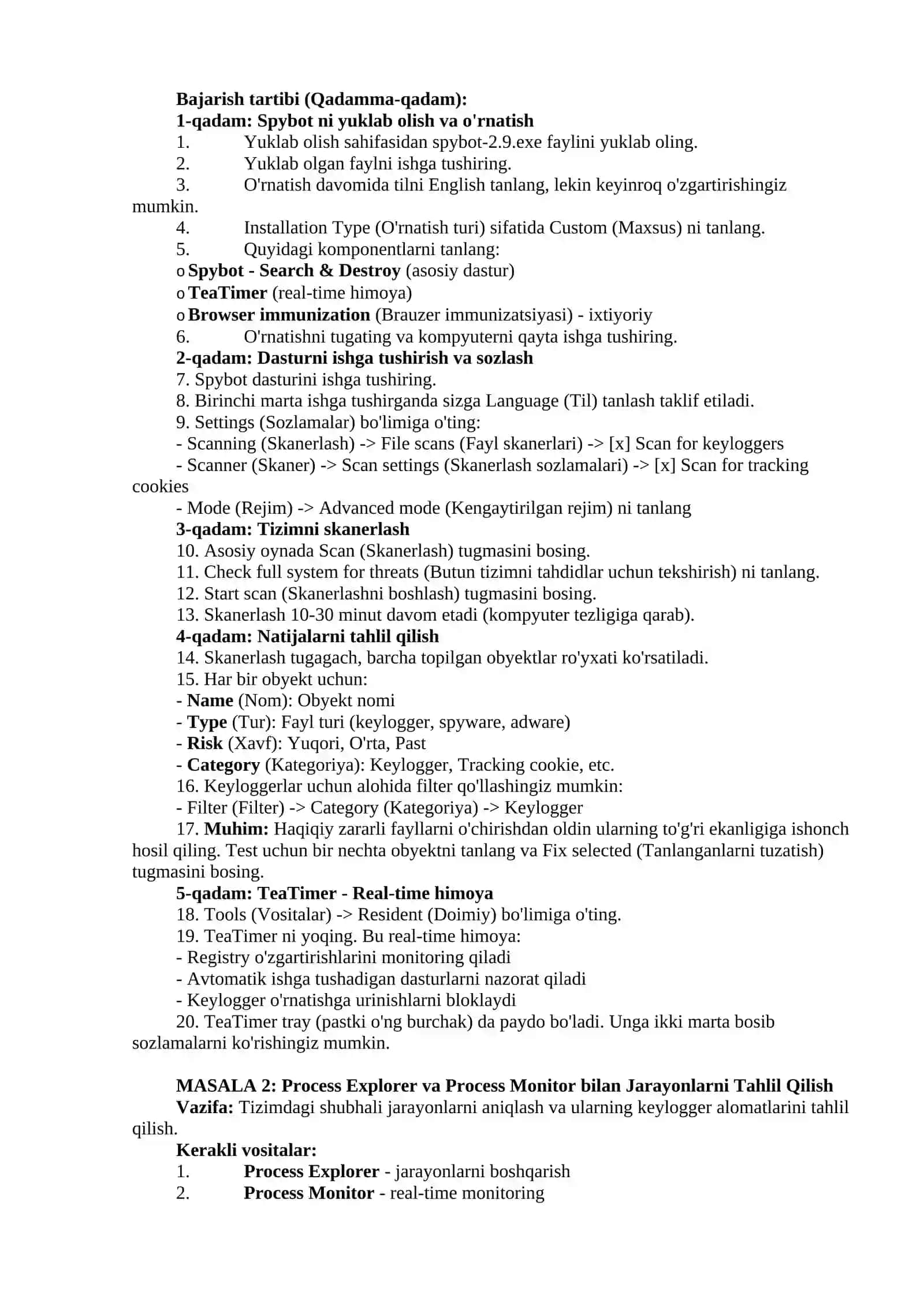KEYLOGGERLARDAN HIMOYALANISH DASTURIY VOSITALARI 2