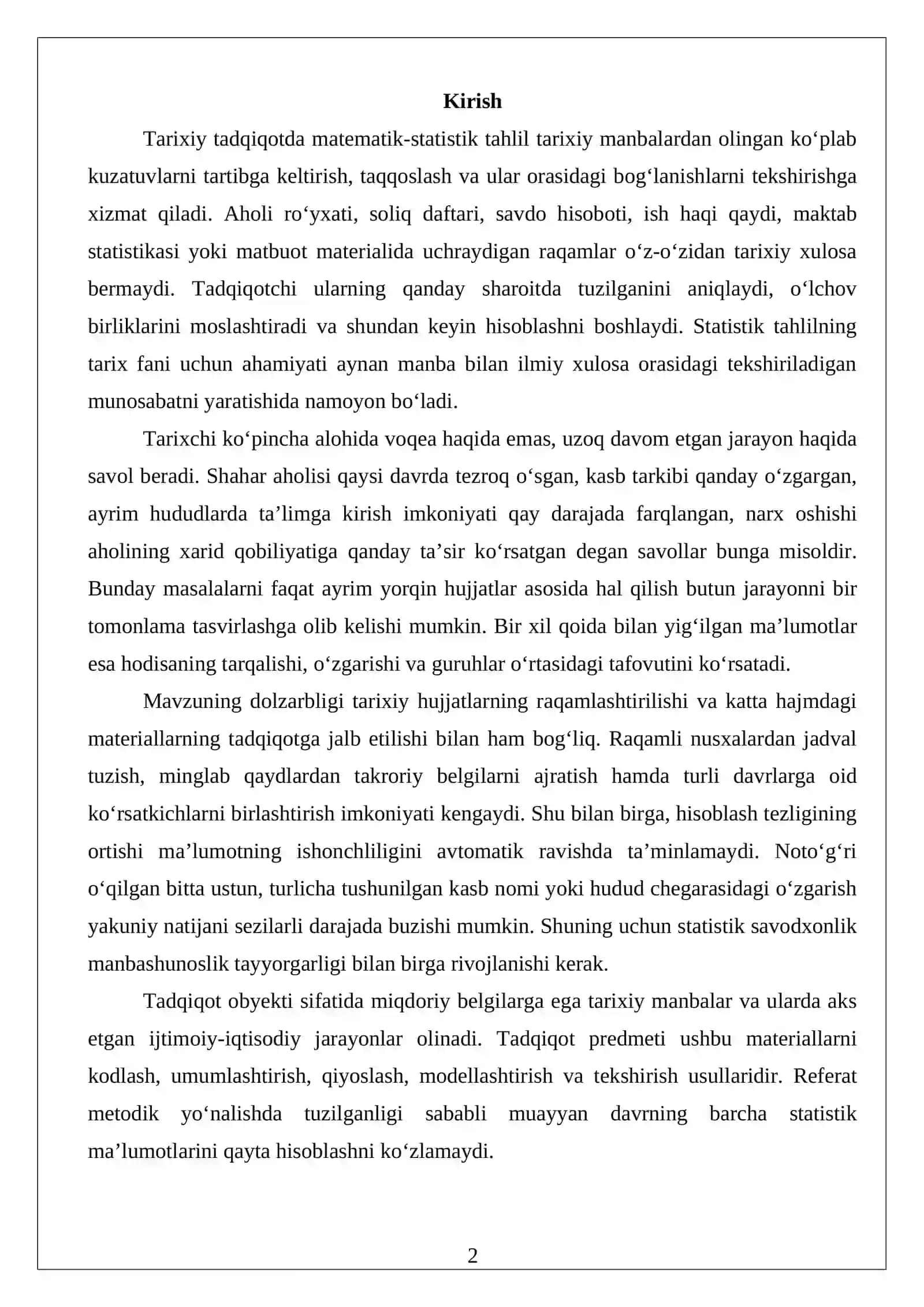 Tarixiy tadqiqotda matematik-statistik tahlil usullari 2
