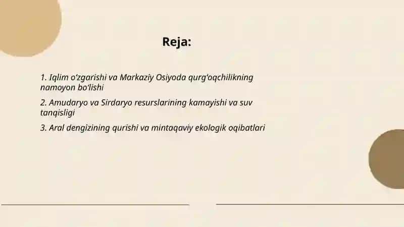 Markaziy Osiyoda ekologik vaziyatlarning namoyon bo‘lish xususiyatlari Normahmadova Mavjuda 2