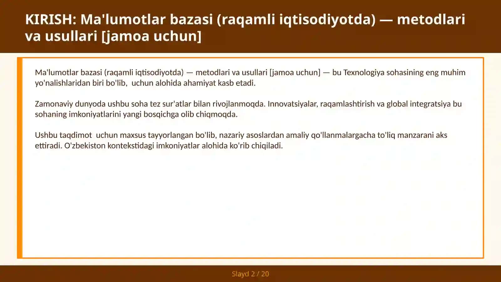 Ma'lumotlar bazasi (raqamli iqtisodiyotda) — metodlari va usullari [jamoa uchun] 2