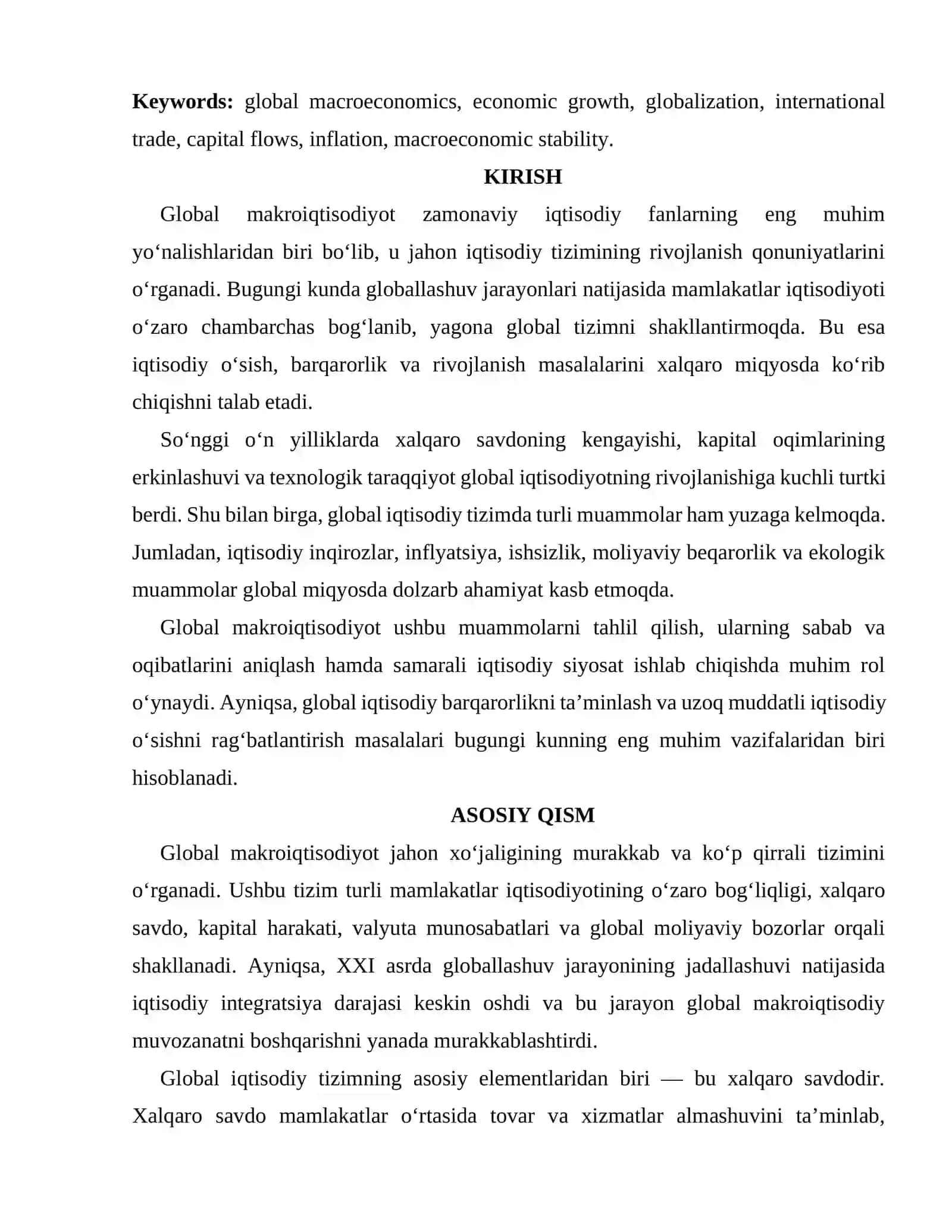 GLOBAL MAKROIQTISODIYOT SHAROITIDA BARQAROR IQTISODIY O‘SISHNI TA’MINLASH MASALALARI 2