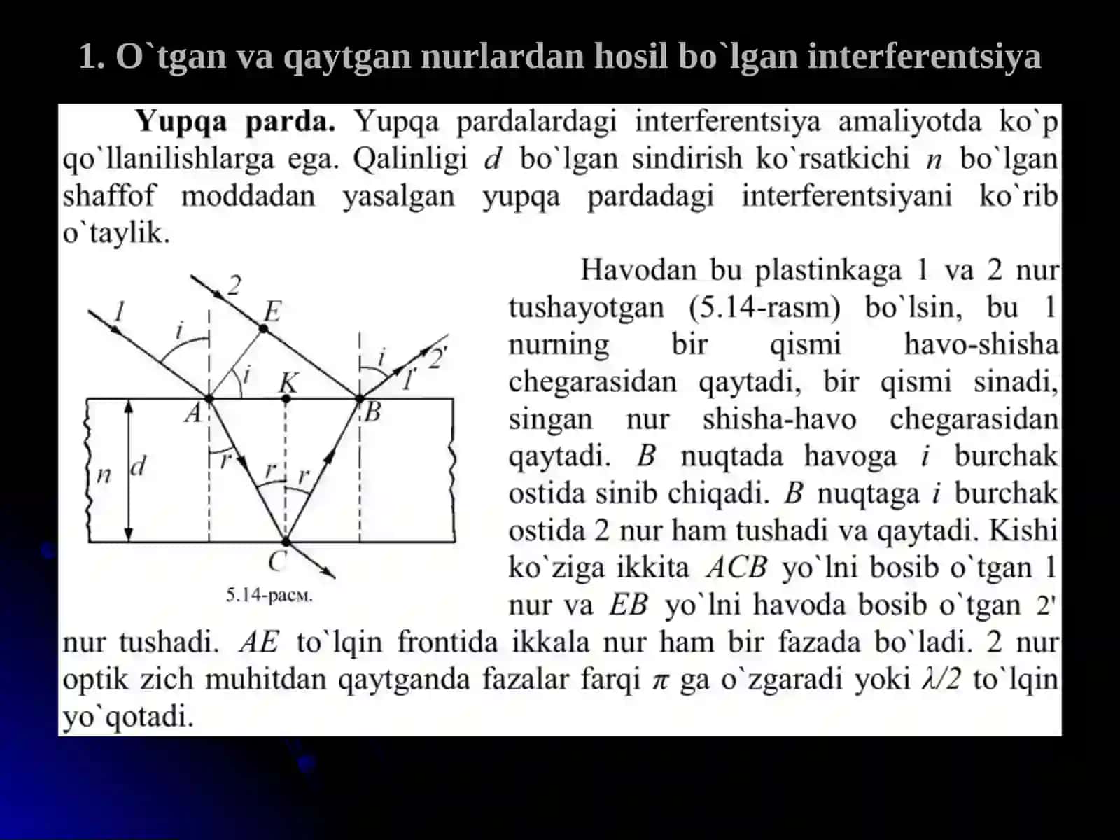 O`tgan va qaytgan nurlardan hоsil bo`lgan intеrfеrеntsiya 2