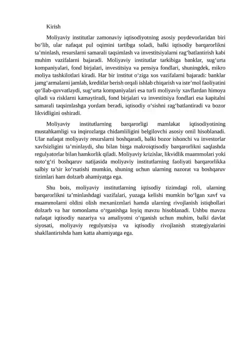 Moliyaviy institutlar va ularning moliyaviy barqarorlikdagi roli 2