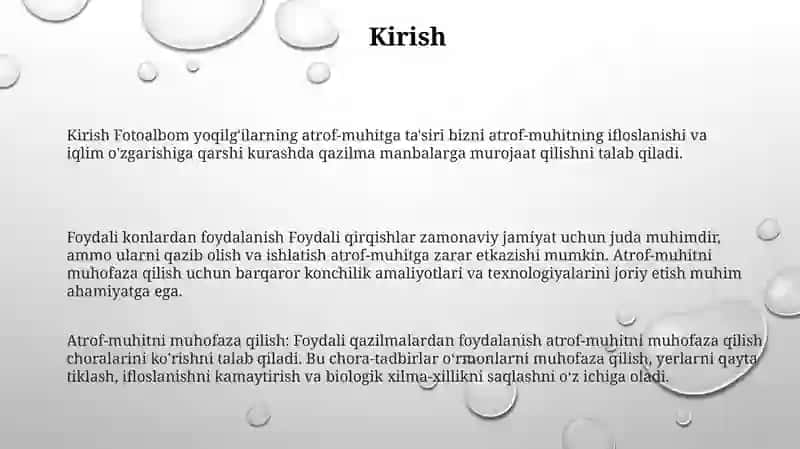 Kirish Fotoalbom yoqilg'ilarning atrof-muhitga ta'siri 2