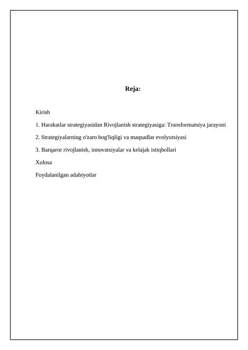 Harakatlar strategiyasidan Rivojlanish strategiyasiga: Transformatsiya jarayoni 2