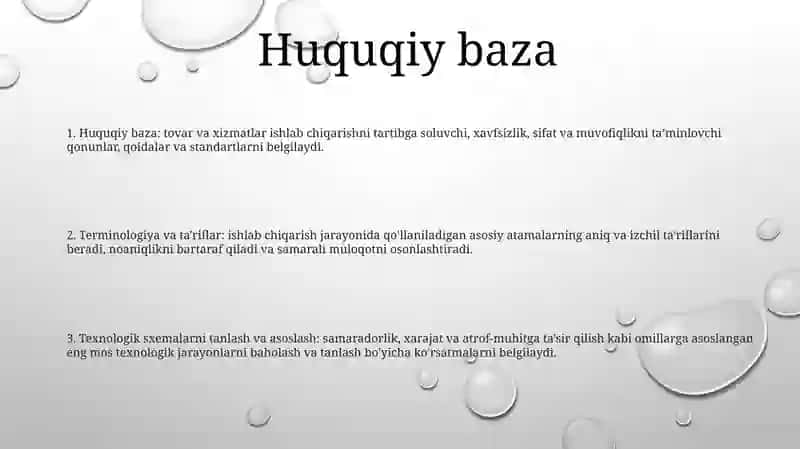 Bad Larning Qonunchilik Va Normativ Bazasi. Atamalar Va Ta’Riflar.Ishlab Chiqarishda Texnologik Sxemasini Tanlash Va Asoslash 2