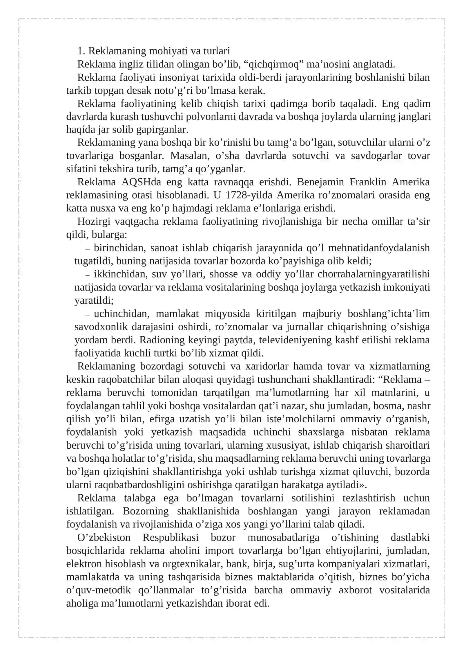 Reklama faoliyatini tashkil qilish 2