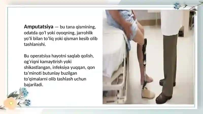 Bolalarda amputatsiya xususiyatlari. Suyak patologiyalarida bajariladigan operatsiyalar. 2