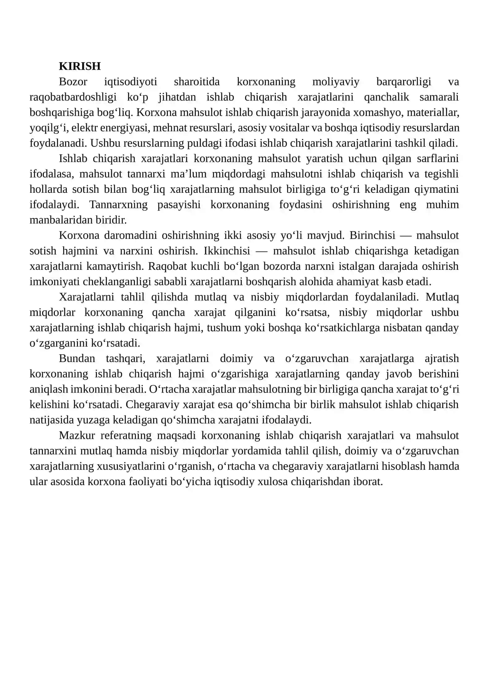 Korxonaning ishlab chiqarish xarajatlari va mahsulot tannarxini mutlaq va nisbiy miqdorlar yordamida tahlil qilish 2
