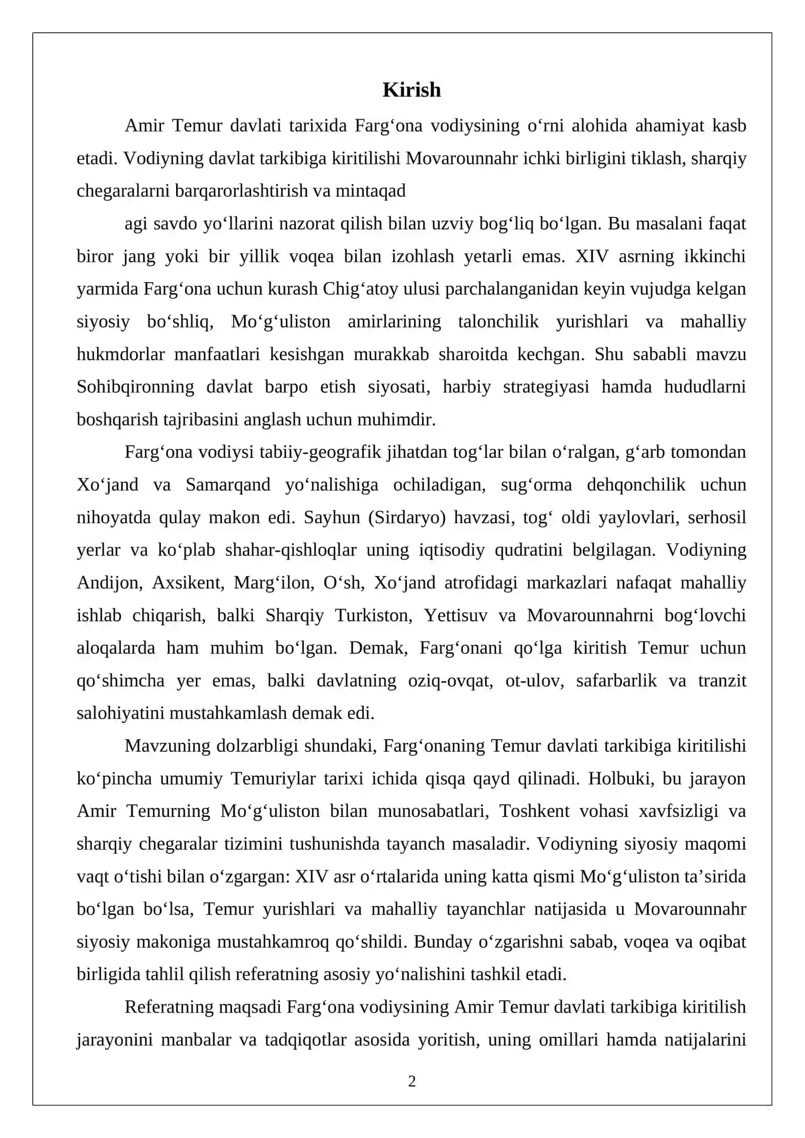 Farg‘ona vodiysini Amir Temur davlati tarkibiga kiritilishi 2
