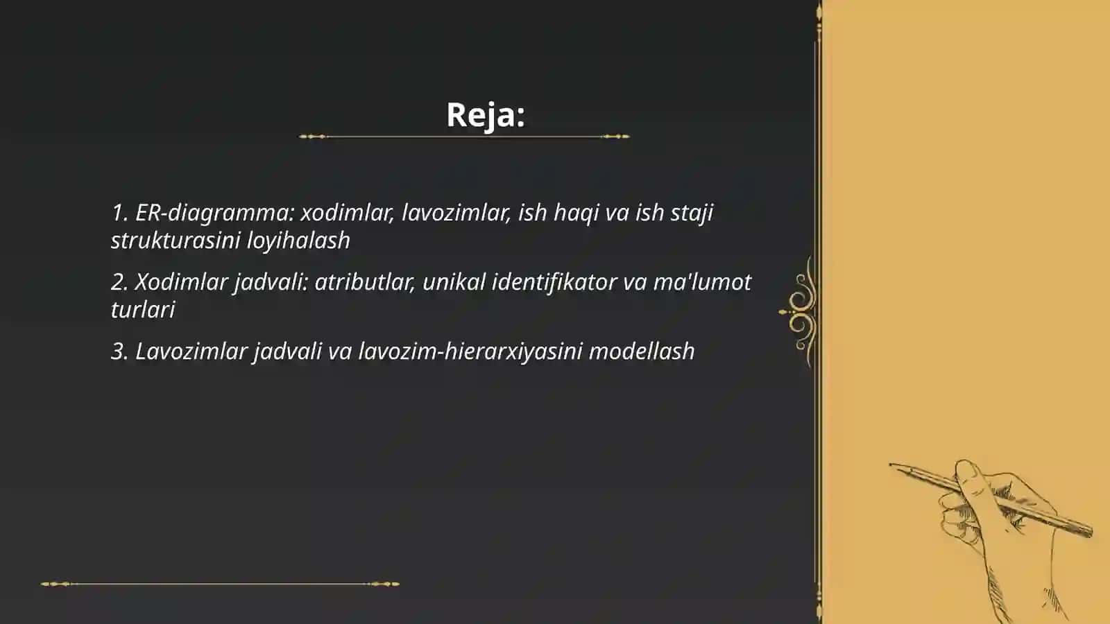 Ish boshqaruv tizimi (HRM) ma'lumotlar bazasini loyihalash 2