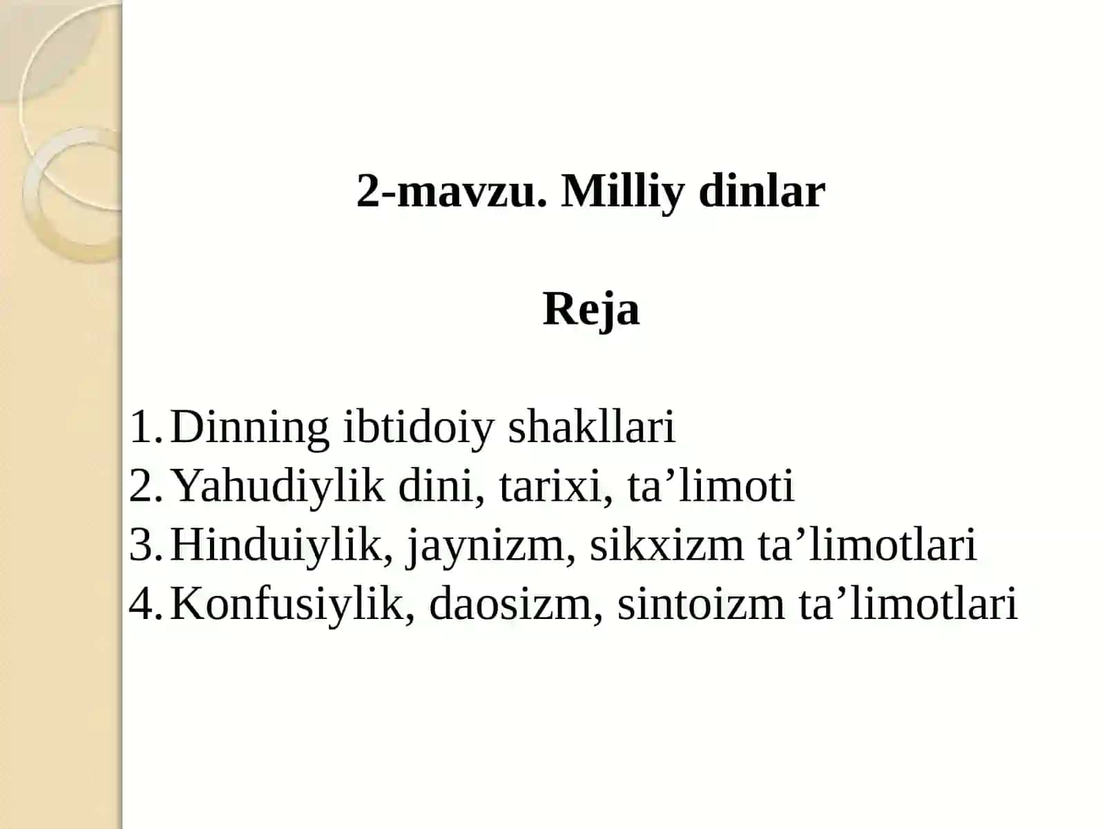 2-mavzu. Milliy dinlar 2
