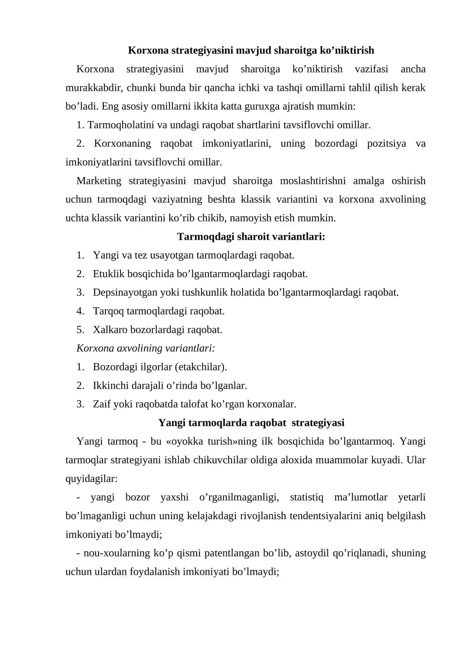 Marketing strategiyаsini mavjud vaziyаtga moslashtirish 2