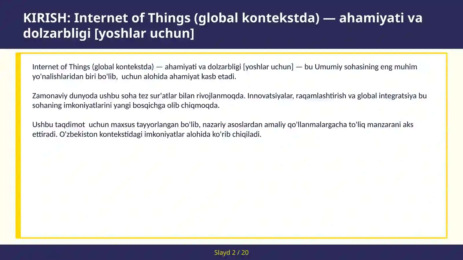 Internet of Things (global kontekstda) — ahamiyati va dolzarbligi [yoshlar uchun] 2