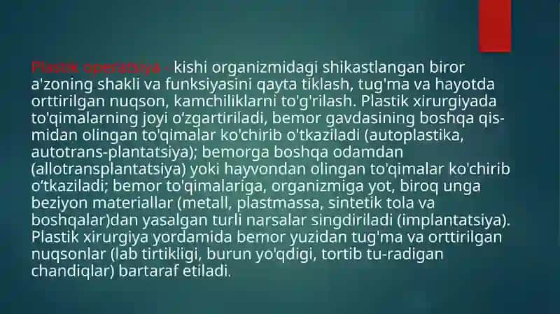 YUZDAGI PLASTIK OPERATSIYALAR 2