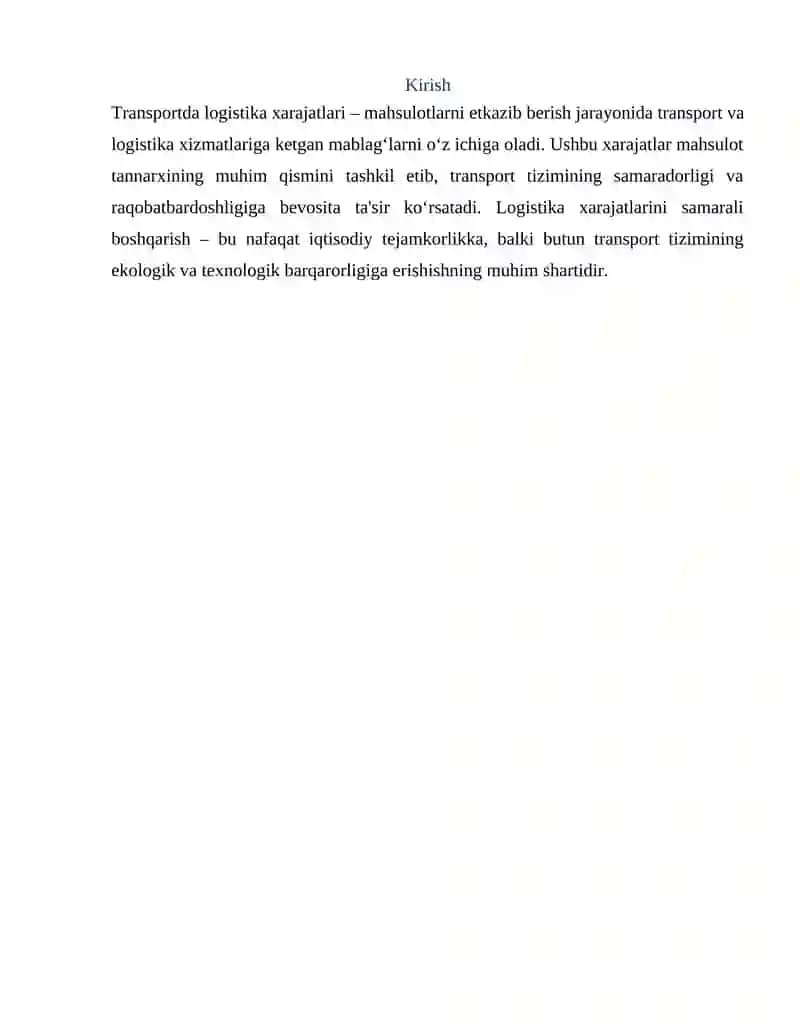 Transportda logistika xarajatlari 2