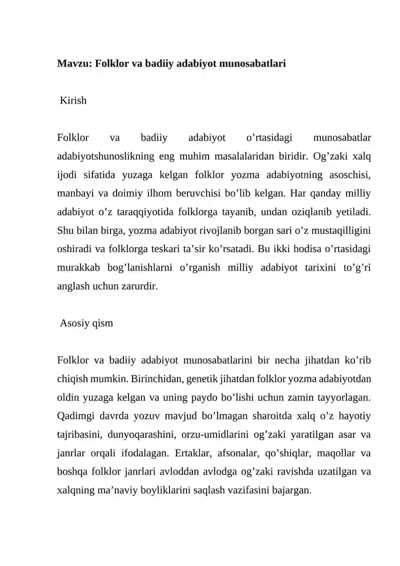 Folklor va badiiy adabiyot munosabatlari 2