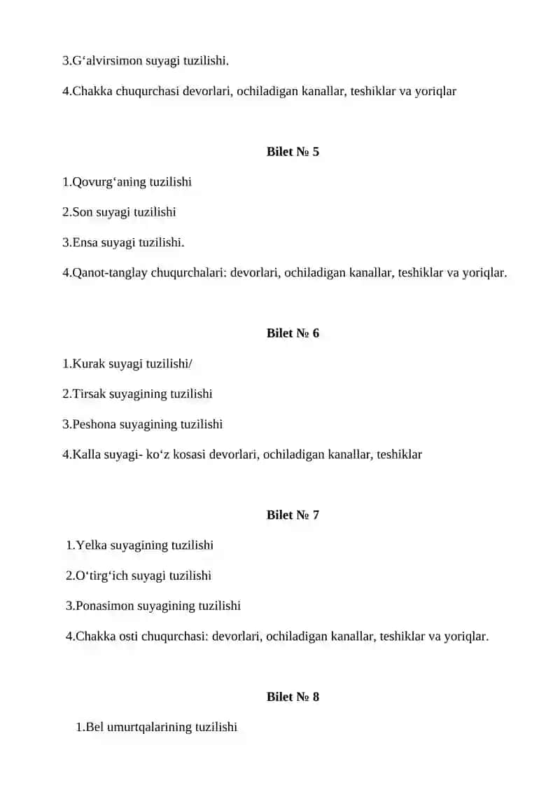 Odam anatomiyasi biletlari 2