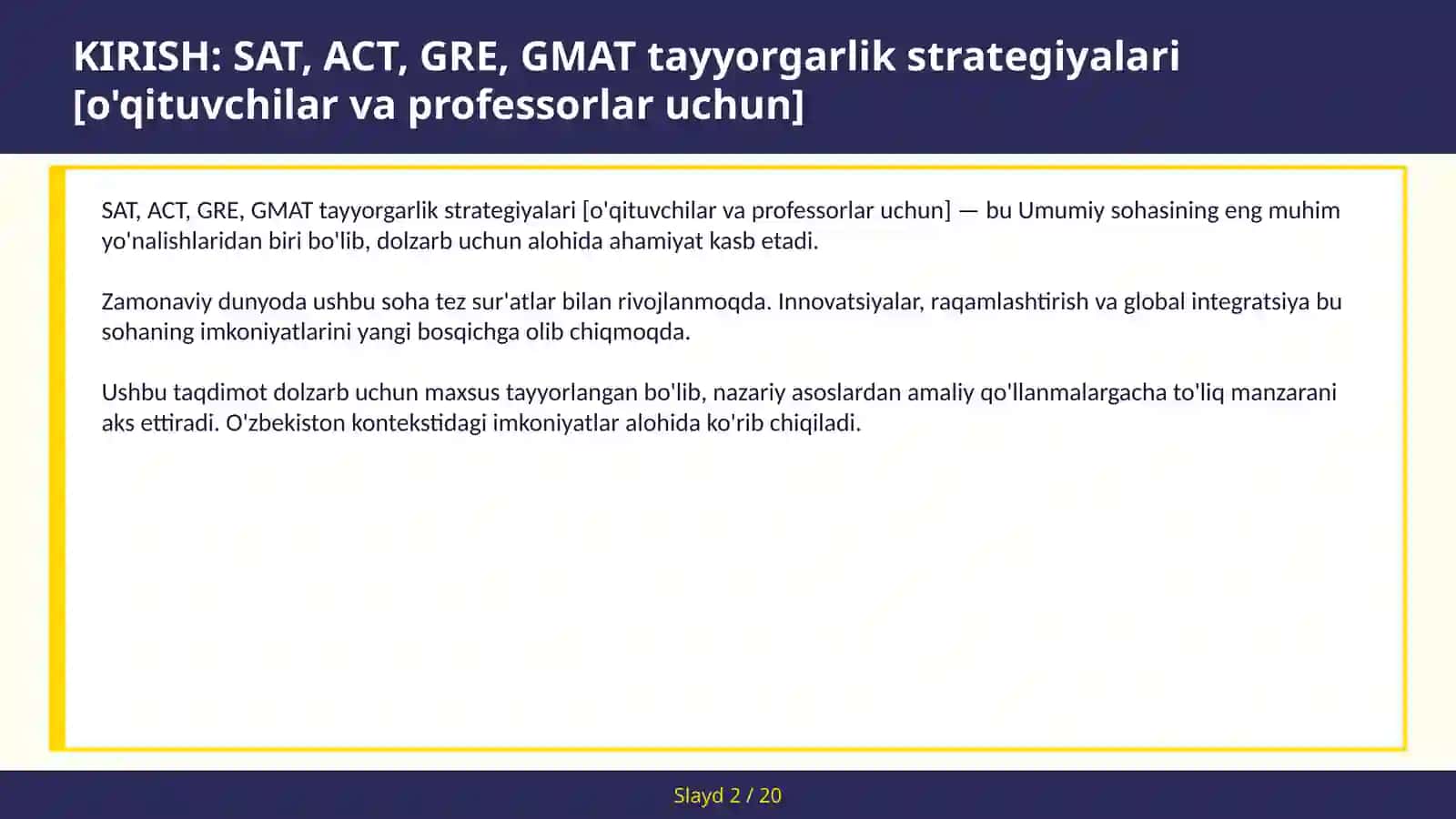 SAT, ACT, GRE, GMAT tayyorgarlik strategiyalari [o'qituvchilar va professorlar uchun] 2