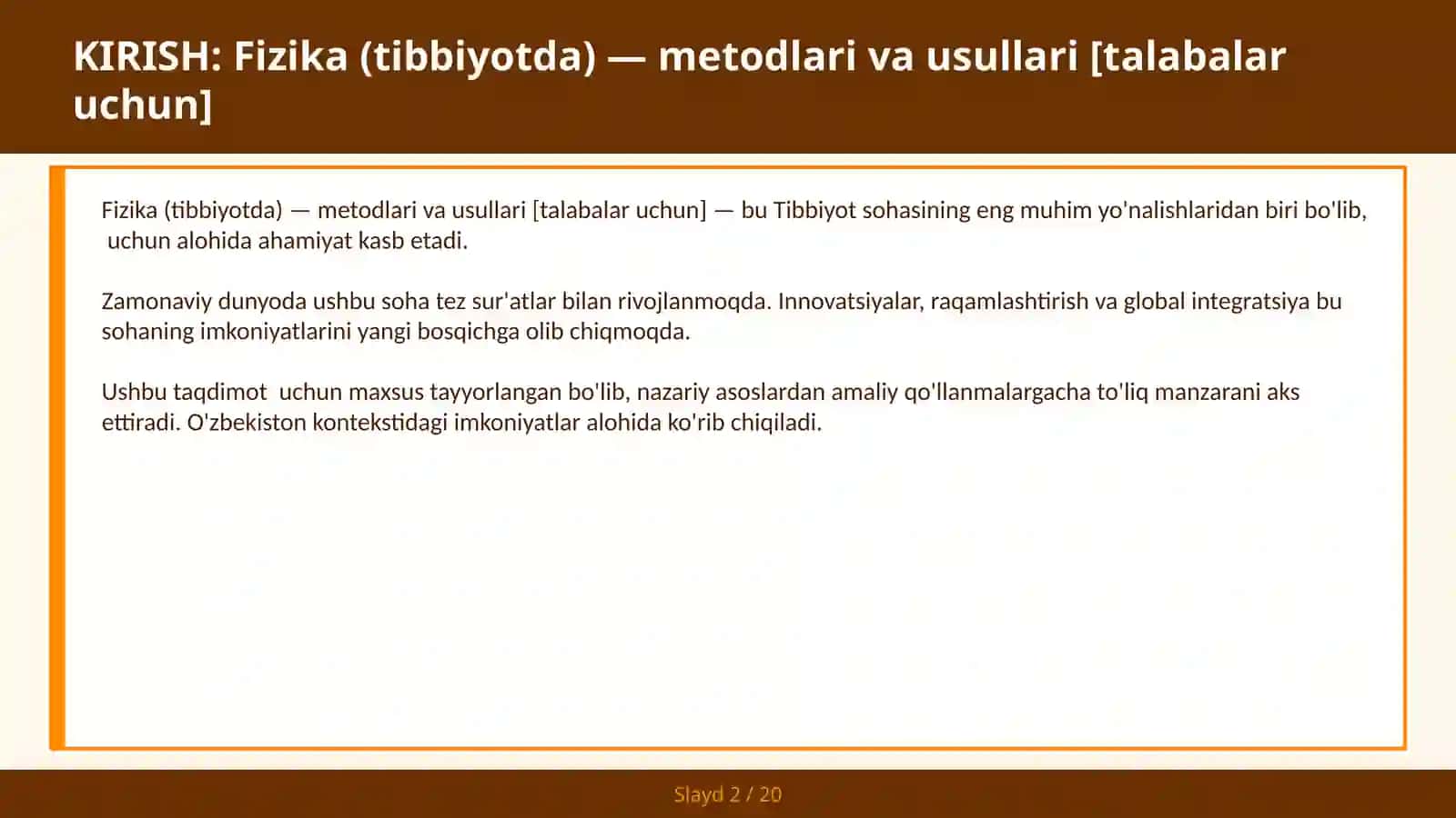 Fizika (tibbiyotda) — metodlari va usullari [talabalar uchun] 2