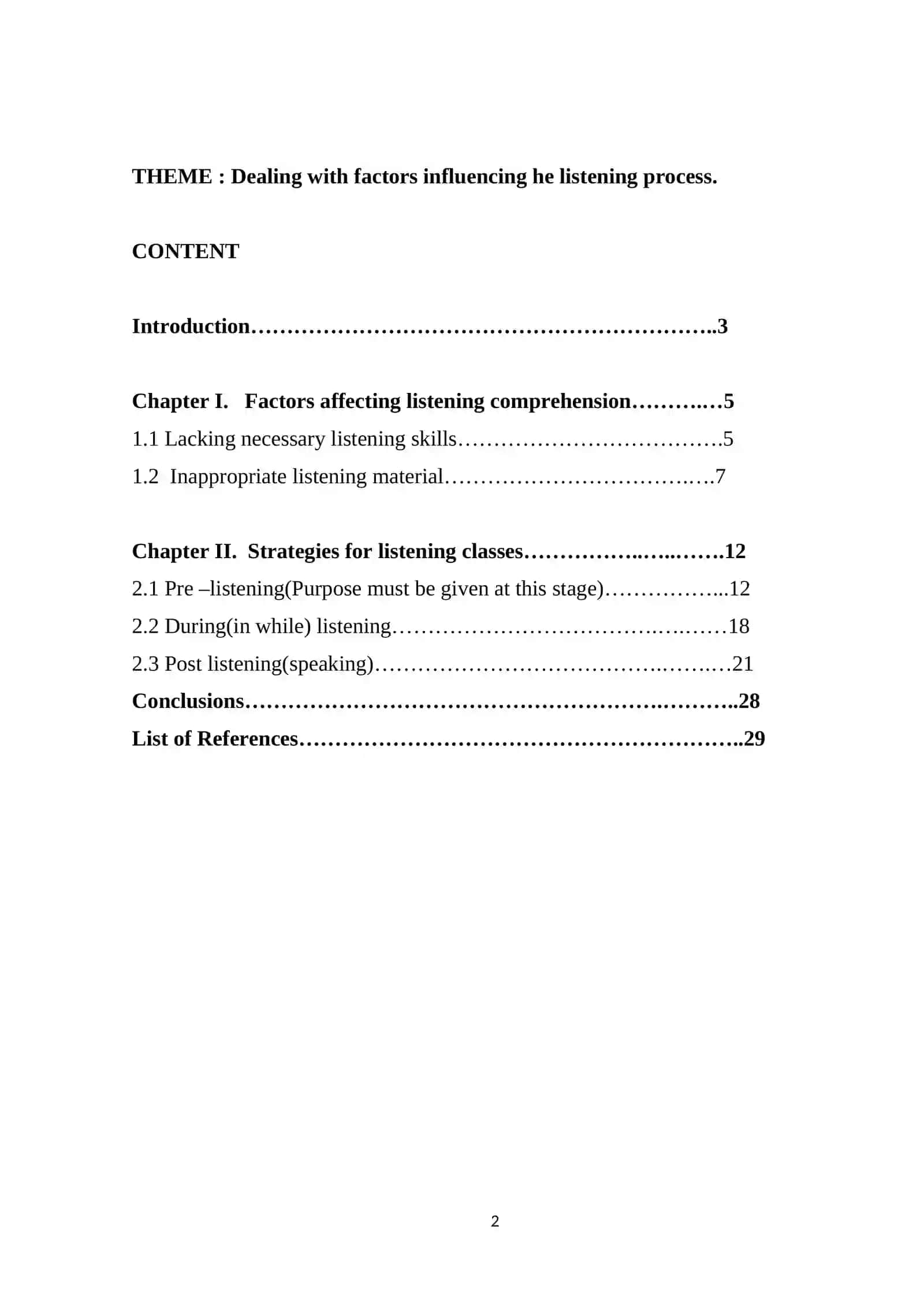 COURSEWORK Dealing with factors influencing the listening process 2