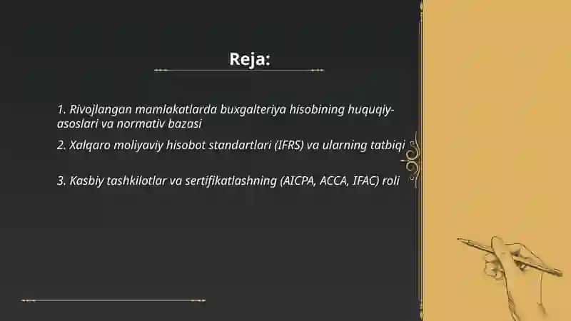 Rivojlangan mamlakatlarda buxgalteriya hisobining tashkiliy tamoyillari va vazifalari unga taʼsir etuvchi omillar 2