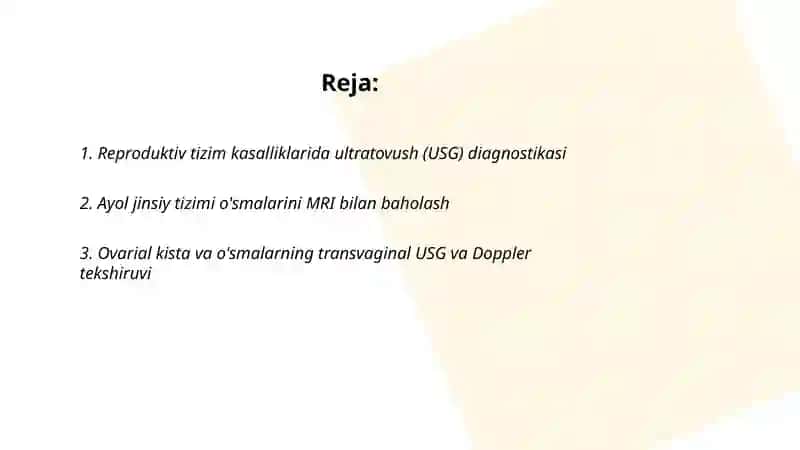 Reproduksiya tizimi kasalliklari nur tashxisoti 2