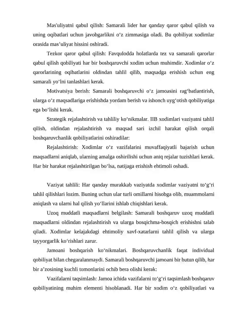 Ichki ishlar bo`limi xodimlarining boshqaruvchanlik qobiliyatlari shakllantirish: RIVOJLANTIRISH YO‘LLARI 2