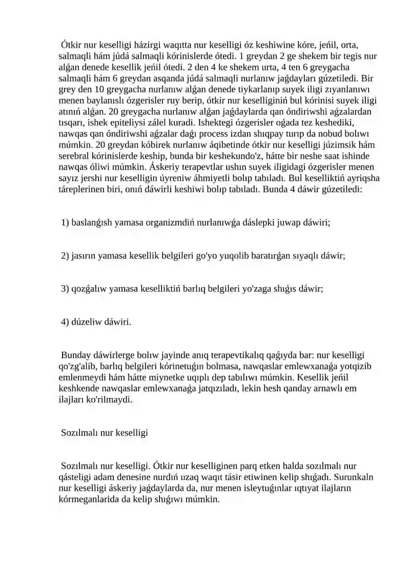 Radiatciya ta'sirinde payda bolg'an kesellikler 2