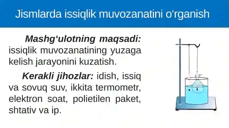 Amaliy mashg‘ulot №2. Jismlarda issiqlik muvozanatini o'rganish 2