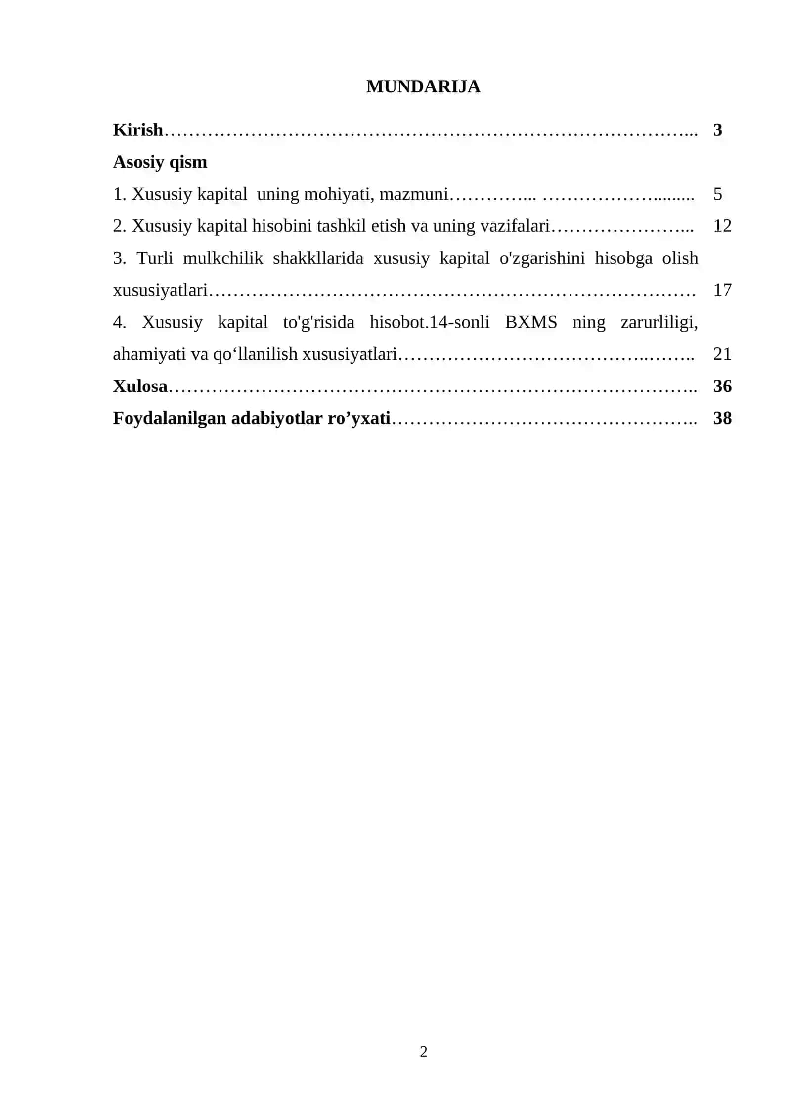 Xususiy kapital to'g'risida hisobot 2